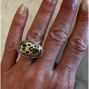 John Hardy 925 Sterling Silver 18K Gold 925 Silver Oval Ring‎ Size 6.5